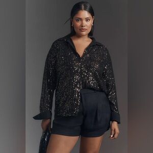 NWT Anthropologie 1X Plus The Remie Sequin Button-down Shirt